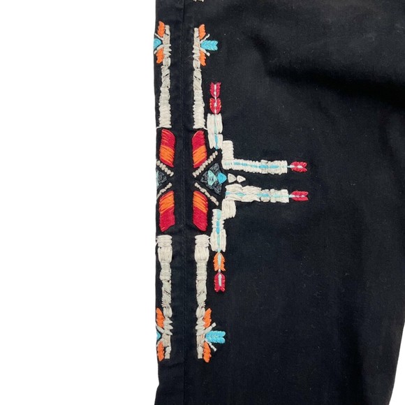 Vtg Y2K Robins Jeans Stretch Blk Denim Low Rise Chapa Embroidered Navaho Aztec - Picture 4 of 16